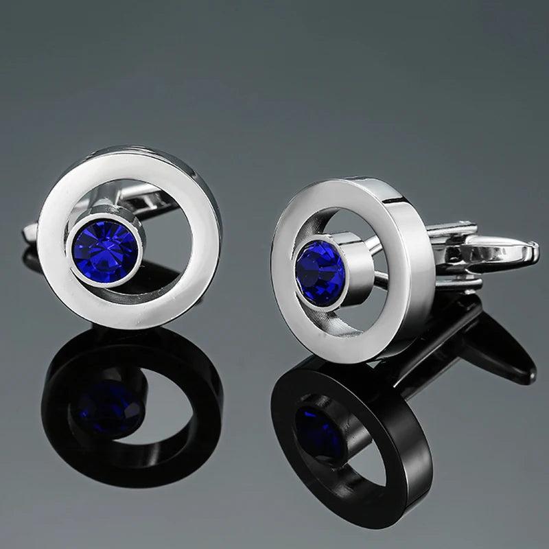 Silvery Round Crystal Cufflinks for French Shirt