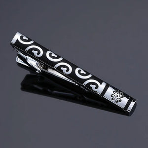 Slim Collar Black-Ended Tie Clip with Silvery Accents