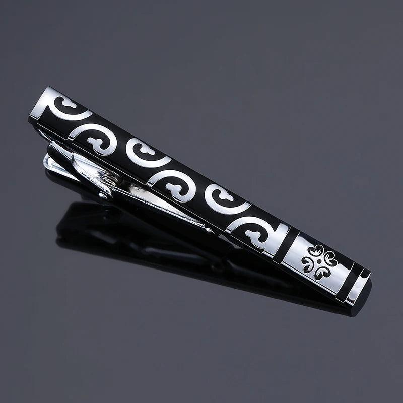 Slim Collar Black-Ended Tie Clip with Silvery Accents