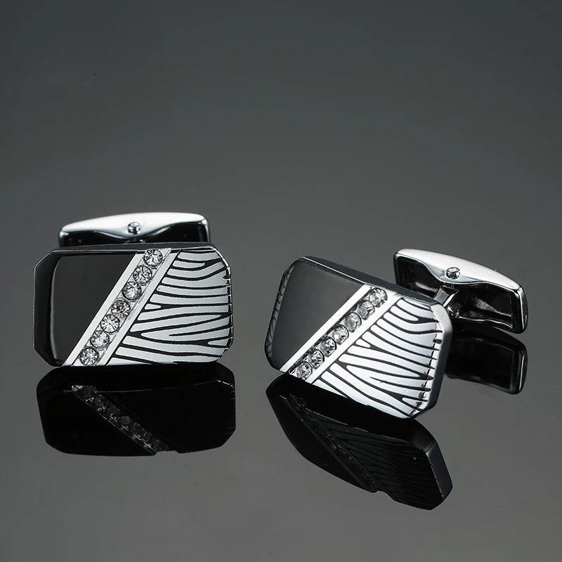 Silvery Pattern Crystal Cufflinks French Shirt Cufflinks