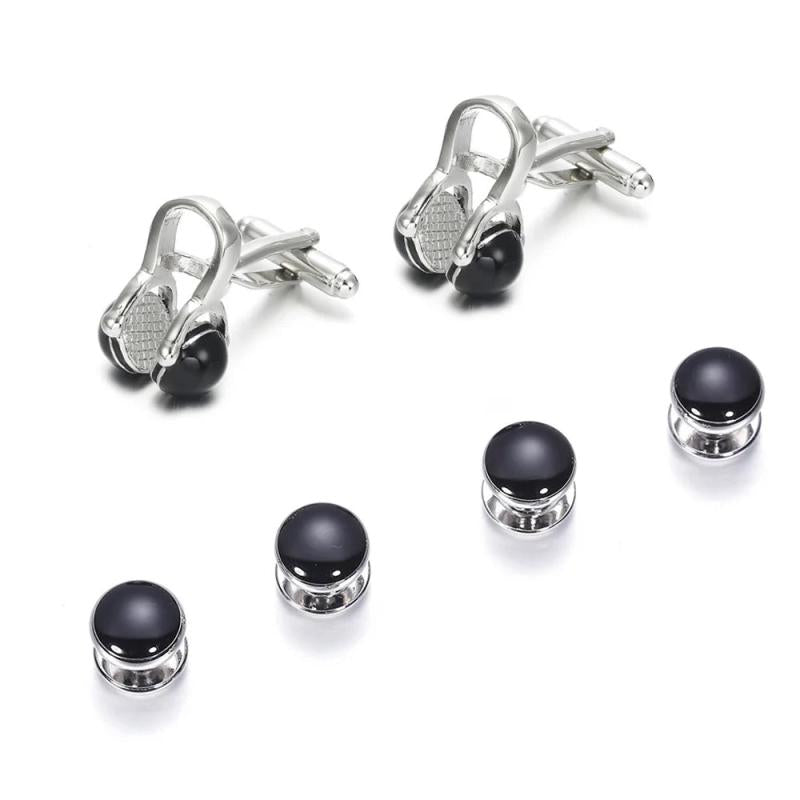 Enamel Gemelos Tuxedo Collar Stud Cufflink Set 6-PCS
