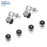 Enamel Gemelos Tuxedo Collar Stud Cufflink Set 6-PCS