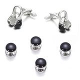 Enamel Gemelos Tuxedo Collar Stud Cufflink Set 6-PCS