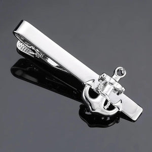 High French tie clip plated silvery anchor collar