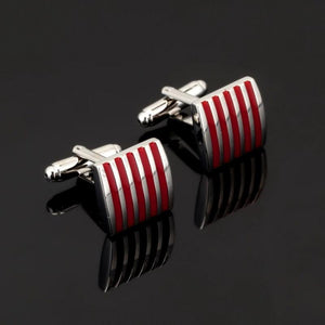 Red Enamel Cufflinks For Men High Classic Stripe Square Wedding Custom