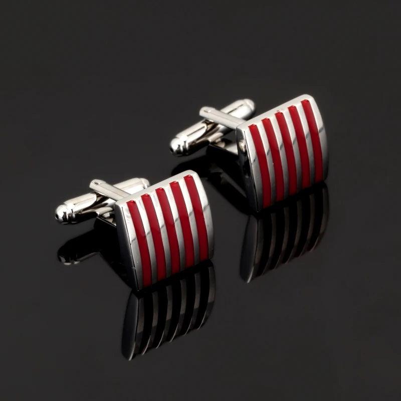 Red Enamel Cufflinks For Men High Classic Stripe Square Wedding Custom