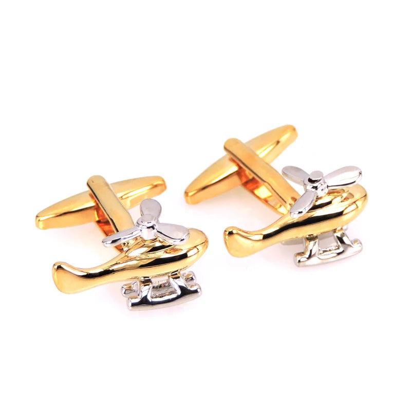 Golden Aircraft Men's Cuff Links Airplane Shape Cufflinks