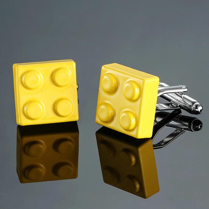High-End Yellow Square Blocks Cufflinks for Men