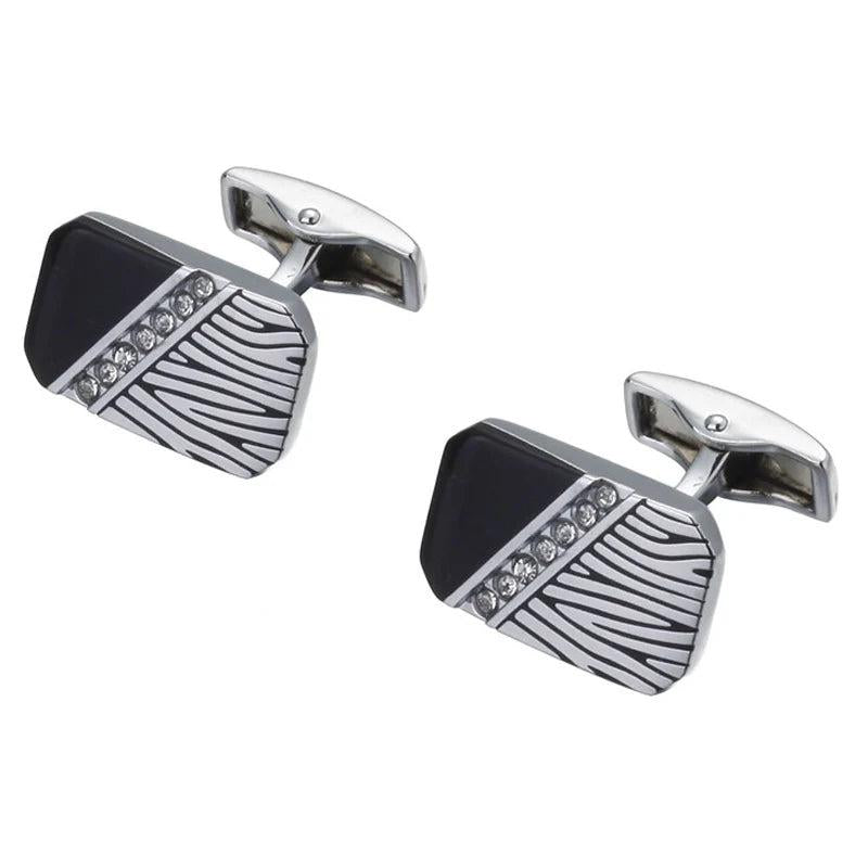 French Men's Crystal Silvery Striped Cufflinks