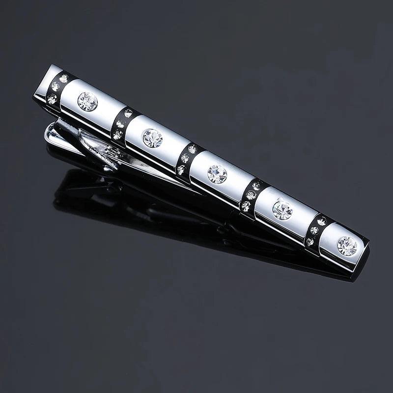 Elliptical Crystal Tie Clip Bar Necktie Pin Clasp Clamp