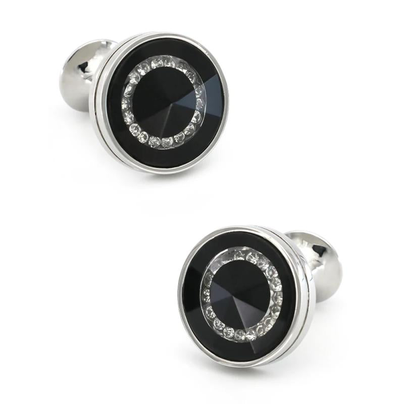 Men's Brass Round Crystal Stone Cufflinks