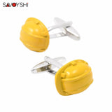 Yellow Enamel Helmet Cufflinks Men Jewelry