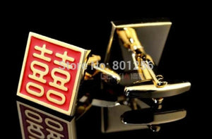 Chinese Words Style Gold-Colour Cuff Links
