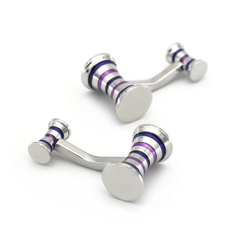 Men's Stripes Cuff Links Copper Purple Double Sides