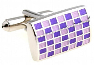 Purple Enamel Check Copper Men Cufflinks Wholesale