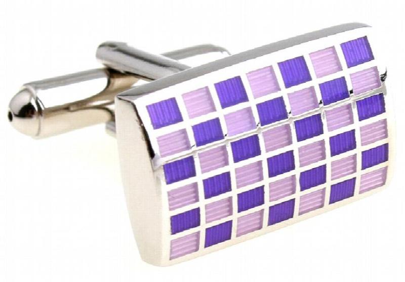 Purple Enamel Check Copper Men Cufflinks Wholesale