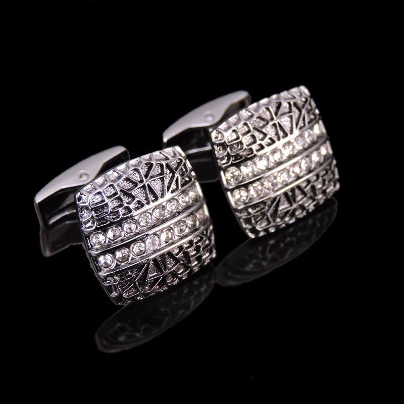 Crystal Gun Mesh Pattern Cufflinks French Shirt Cuff Button