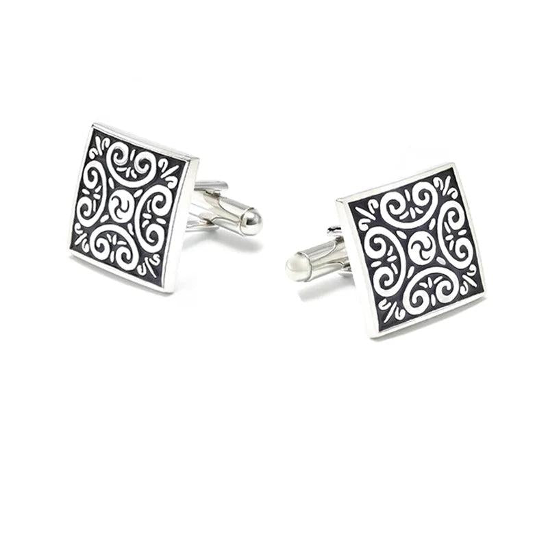 Vintage Square Cufflinks with Enamel for Mens Shirt Wedding Gift