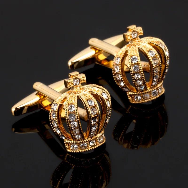 High brass plated crystal crown Cufflinks