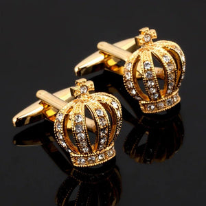 High brass plated crystal crown Cufflinks