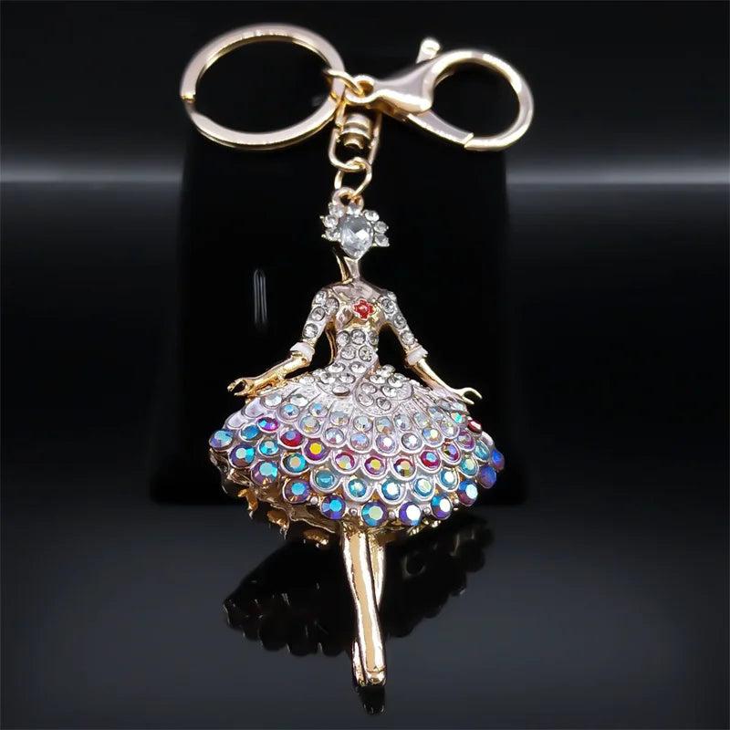 Girl Keychain Rhinestone Metal Bag Pendant Charm Key Chain for Lady Jewelry Gift