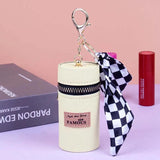 Personalized Leather Bucket Lipstick Bag with Silk Key Chain