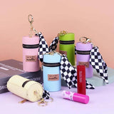 Personalized Leather Bucket Lipstick Bag with Silk Key Chain