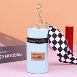 Personalized Leather Bucket Lipstick Bag with Silk Key Chain