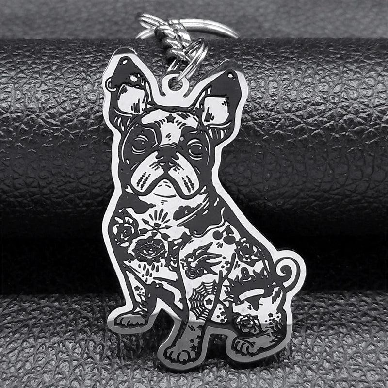 French Bulldog Dog Key Chain Ring Women Stainless Steel Silver Bag Keychain