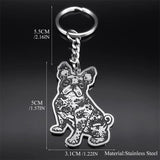 French Bulldog Dog Key Chain Ring Women Stainless Steel Silver Bag Keychain