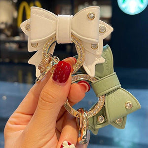 Rhinestone Leather Bow Car Keyring Keychain - Women Men Accessories