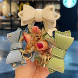 Rhinestone Leather Bow Car Keyring Keychain - Women Men Accessories
