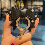 Rhinestone Leather Bow Car Keyring Keychain - Women Men Accessories