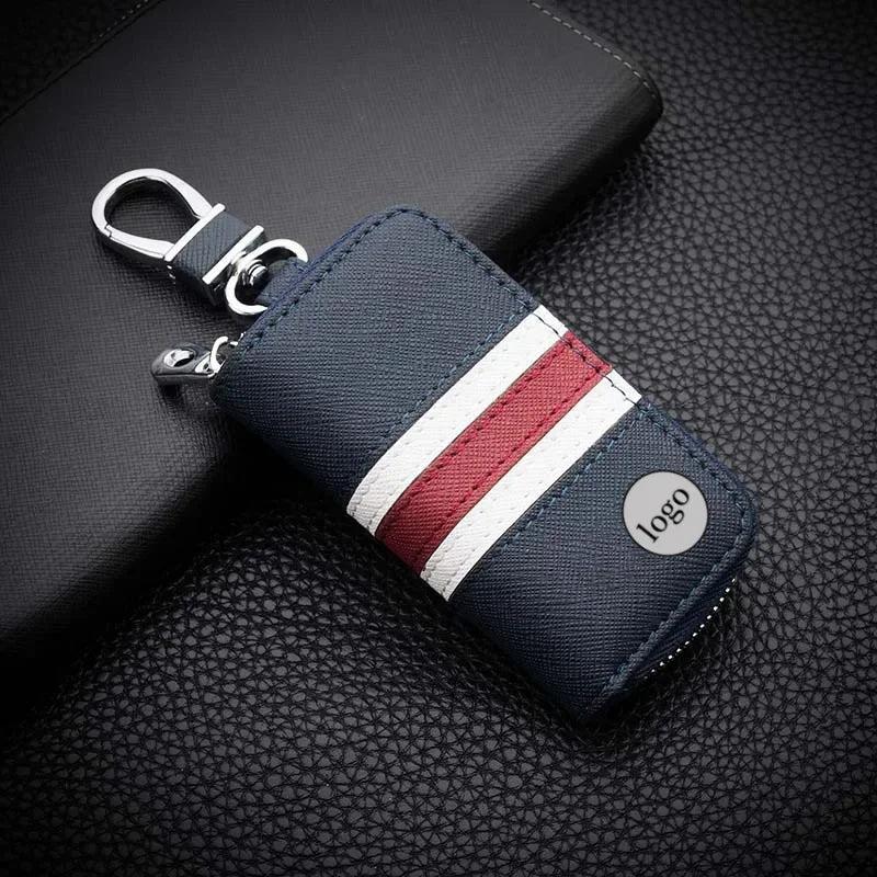 Stripes Leather Key Bag Key Wallet Mini Zipper Purse Key Holder