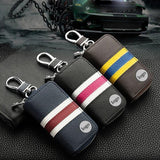 Stripes Leather Key Bag Key Wallet Mini Zipper Purse Key Holder