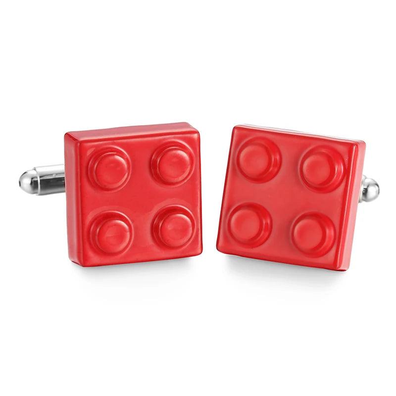 French Shirt Cufflinks Red Wedding Square Blocks