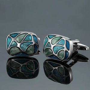DY Enamel Craft Oval Green Cufflinks for Men