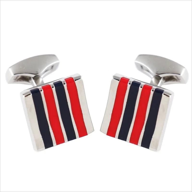 Men's Metal Clips for Clothes Red Navy Strip Cuff Links