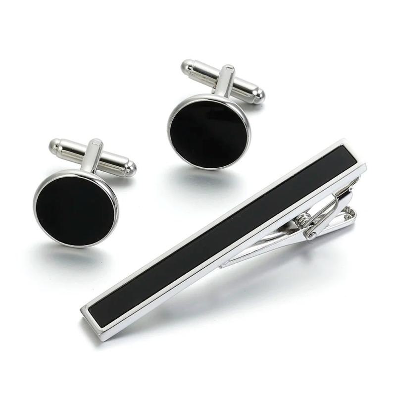 Bonito Stone Cufflinks Tie Clip 3Pcs Set Classic Clasp Necktie Tie Bar