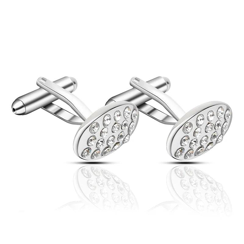 Zhijia Crystal Rhinestone Zircon Oval Cufflinks for Men Suit