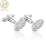 Zhijia Crystal Rhinestone Zircon Oval Cufflinks for Men Suit
