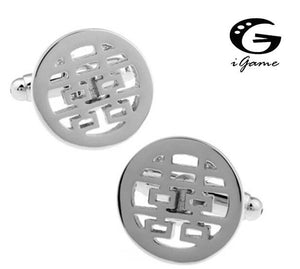 Double Happiness Silver Colour Copper Round Style Cuff Links