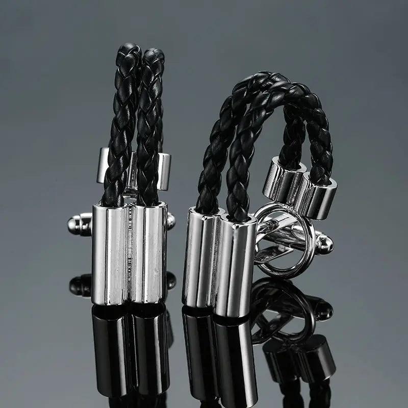 Brown Leather Cord Cufflinks for Men