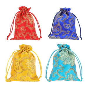 12 Pcs Chinese Style Embroidered Jewelry Pouches Gift Drawstring Bag