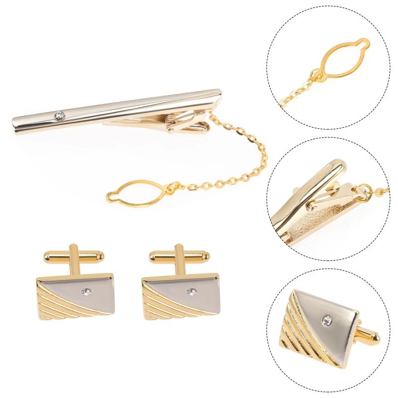 Crystal Cufflink & Tie Clip Set for Men Business Shirts