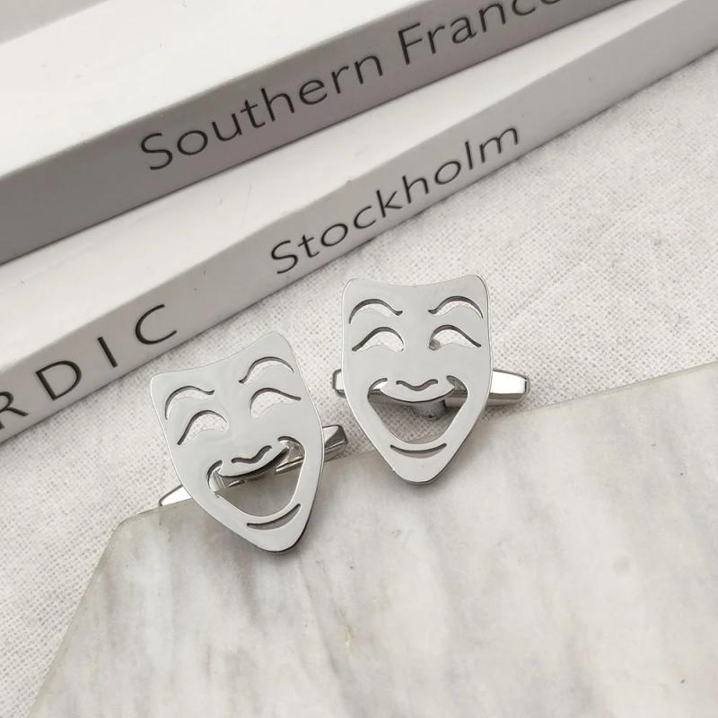 Ghost Face Mask Cuff Links Silver Stainless Steel Jewelry Wedding