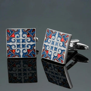 DY Enamel Square Cross Retro Pattern Cufflinks for Men