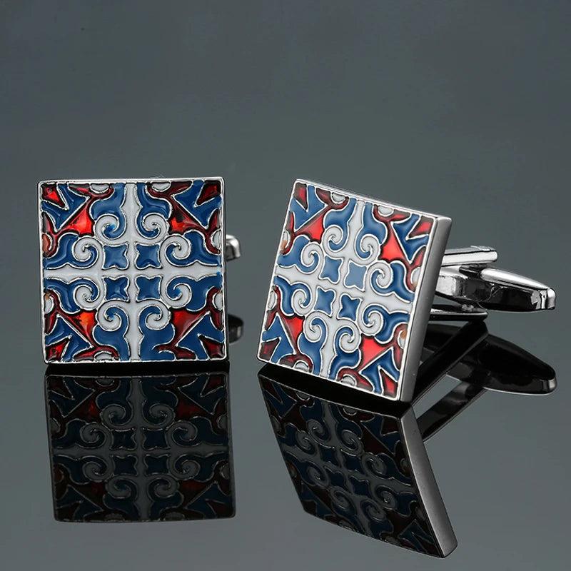 DY Enamel Square Cross Retro Pattern Cufflinks for Men