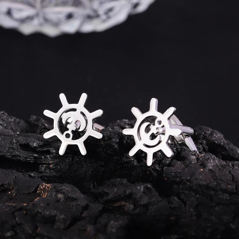 Navy Sailboat Rudder Cufflinks for Men and Women