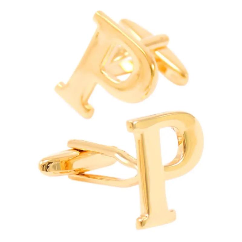 Gold-color Letter Cufflinks for Mens Shirt Cuff, Wedding Jewelry